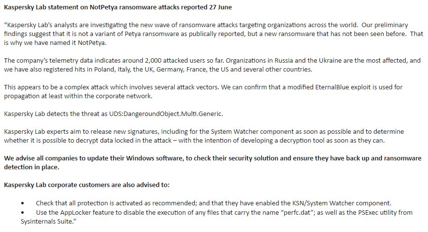 Kaspersky Lab analysts say new attacks are not a variant of Petya ransomware as publicly reported, but a new ransomware they call #NotPetya  