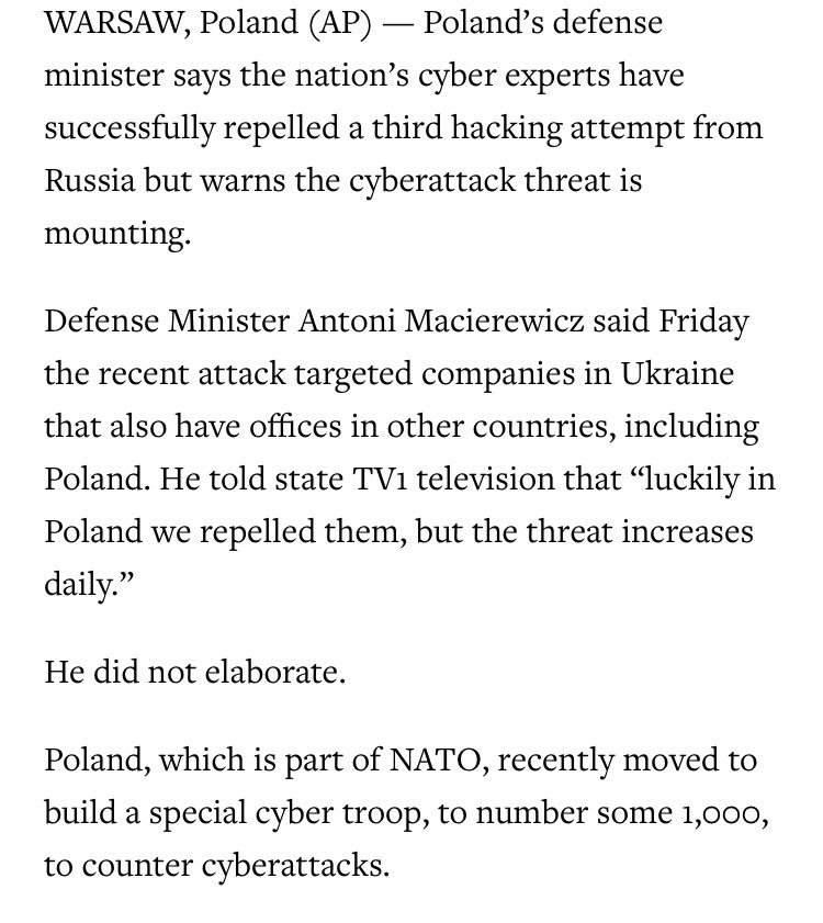 Poland says it's repelled a 3rd Russian hacking attack 