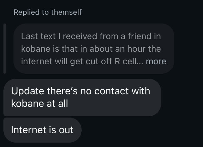 Internet blackout has been reported in Kobane